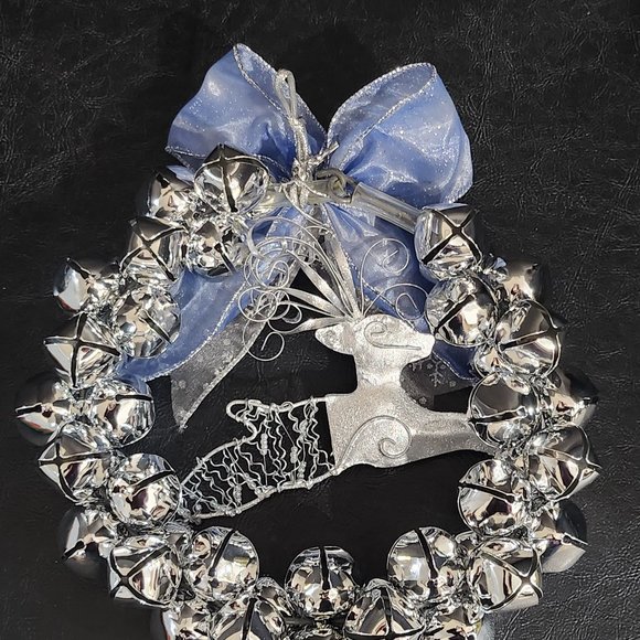 Huntington 9" Silver Jingle Bell With Silver Reindeer and Silver and Blue Bow Li - Picture 8 of 10